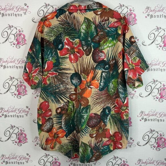 Just 4 inc button up vintage flowers Hawaii Tropical Floral Button-Up Shirt - Picture 2 of 11